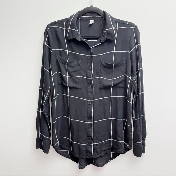BP. Black and white plaid long sleeve collared button up size XS - Picture 1 of 8